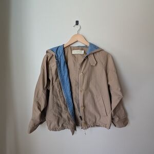 Anthropologie Cropped Hooded Bomber Jacket with Blue Striped Lining